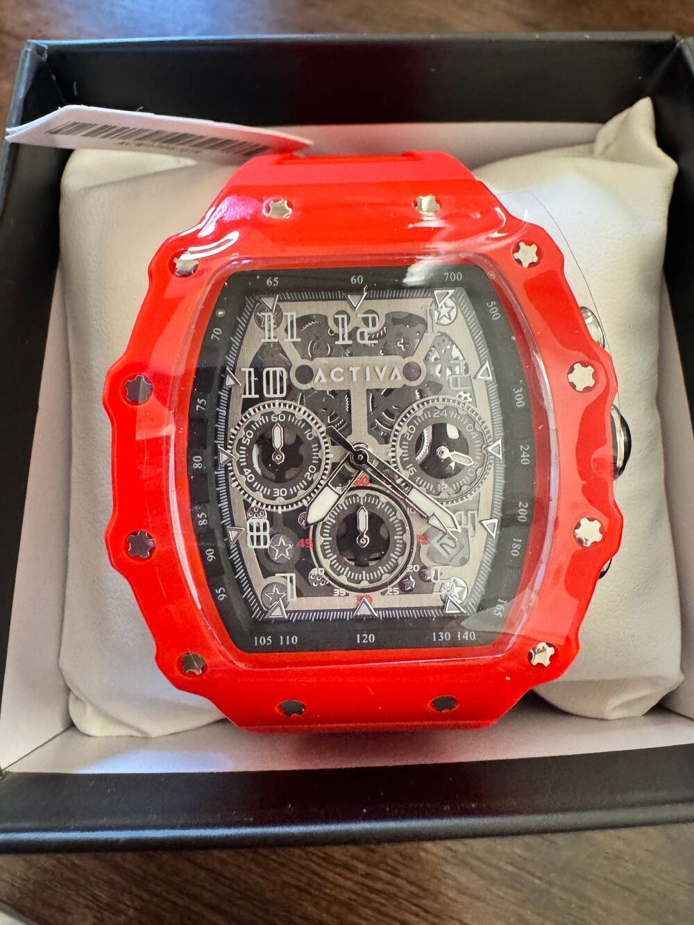 Activa Red Skeleton Dial Watch Oversized Statement Timepiece Silicone Strap NWT